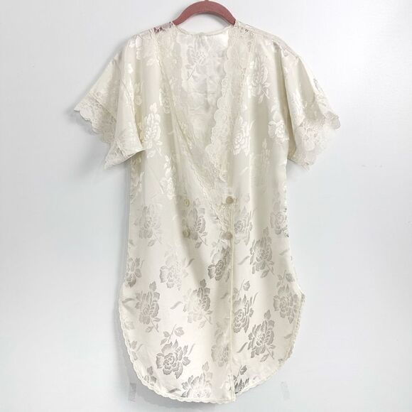 Vintage Victoria's Secret Gold Crown Label Lace Trim Satin Ivory Nightgown - Picture 2 of 16